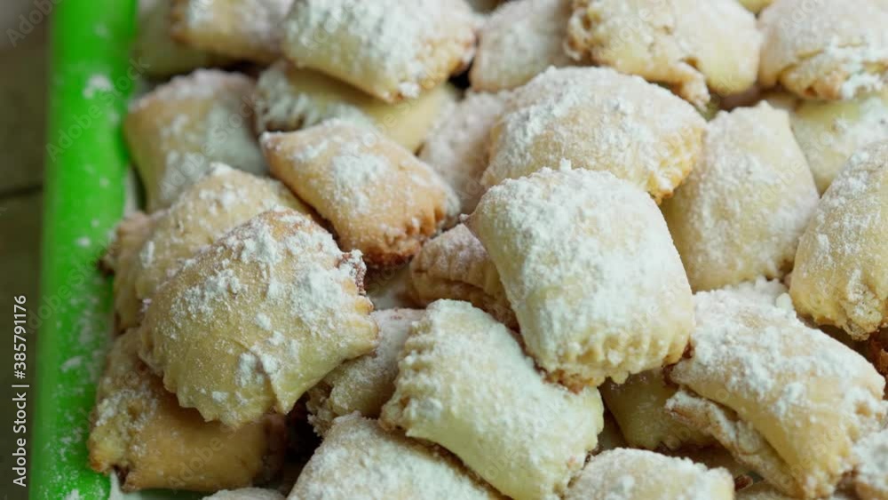 Sweet pastries on a tray rotate Sweet pastries on a tray rotate