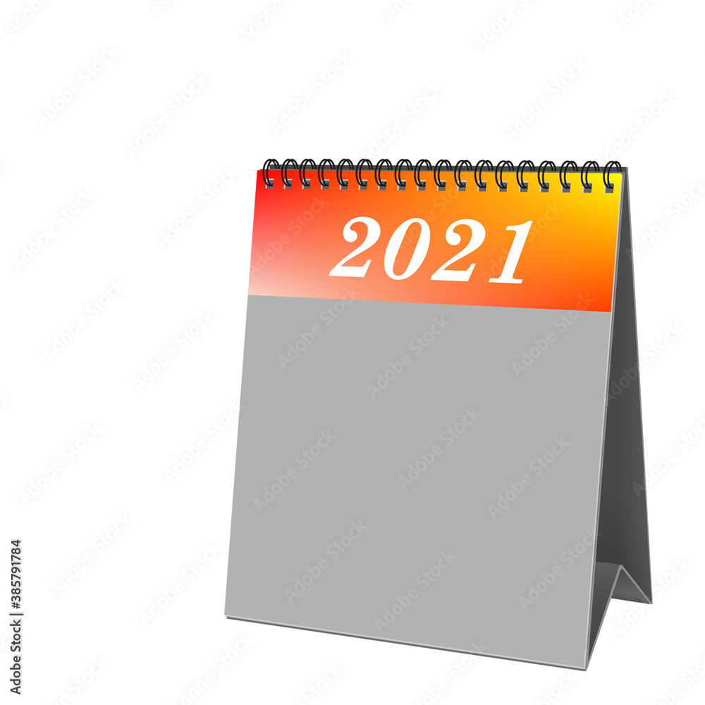 Tischkalender mit Deckblatt 2021 auf weißem Hintergrund Tischkalender mit Deckblatt 2021 auf weißem Hintergrund