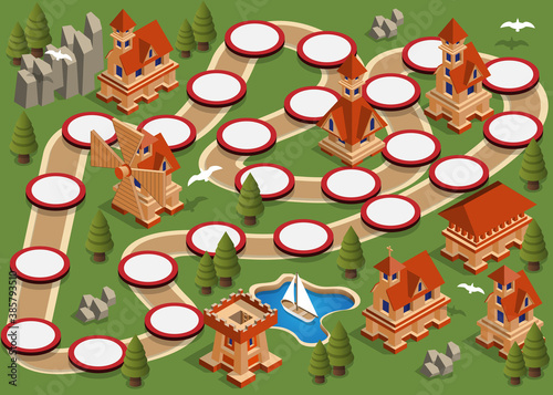 Board game on a medieval theme. Isometric. Vector illustration.