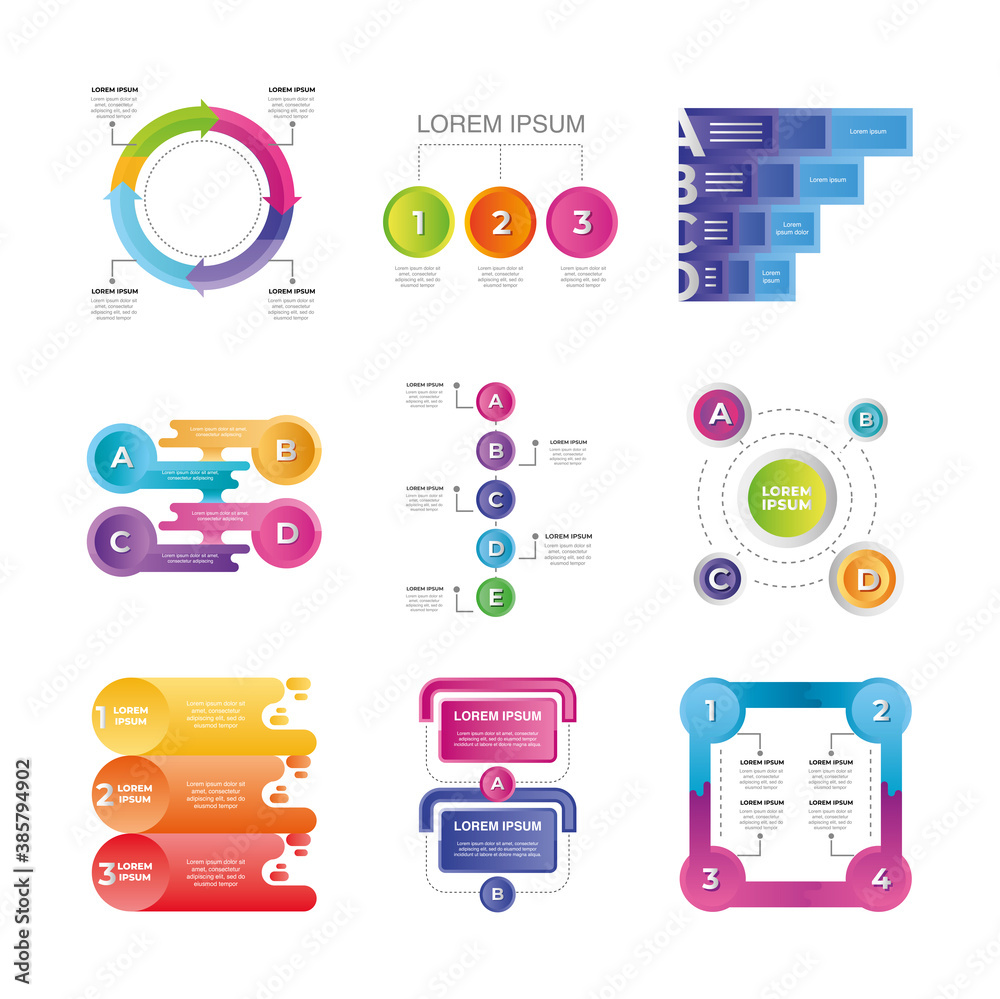 infographic set steps, business processes, workflow, diagram, flowchart ...