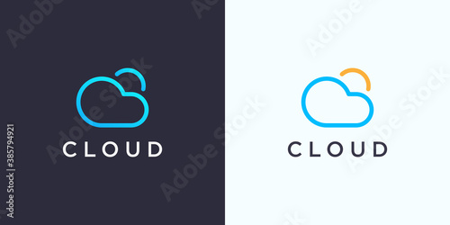 Simple Cloud Logo. Blue Linear Shape Cloud Computing isolated on Double Background. Usable for Business and Technology Logos. Flat Vector Logo Design Template Element.