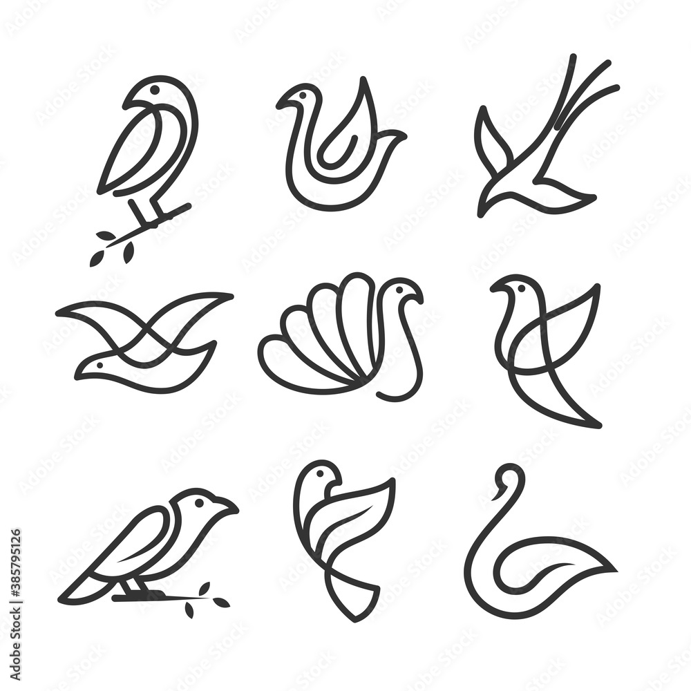Obraz premium Set of birds line logo, suitable for the hobby of keeping birds