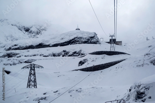 Winter landscape with pillars for electric transport on Transfagarasan.Romania.