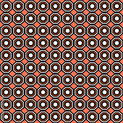 Vector seamless pattern texture background with geometric shapes, colored in orange, black, white colors.