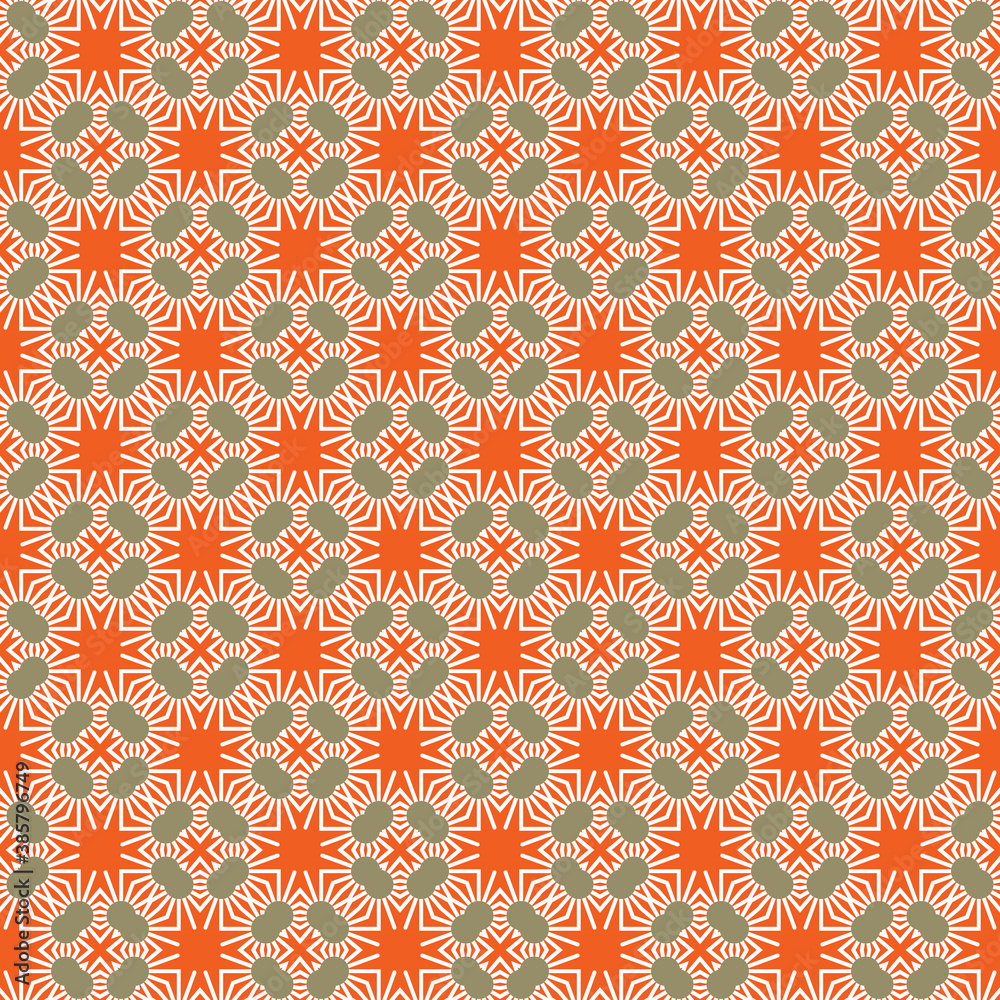 Vector seamless pattern texture background with geometric shapes, colored in orange, green, white colors.