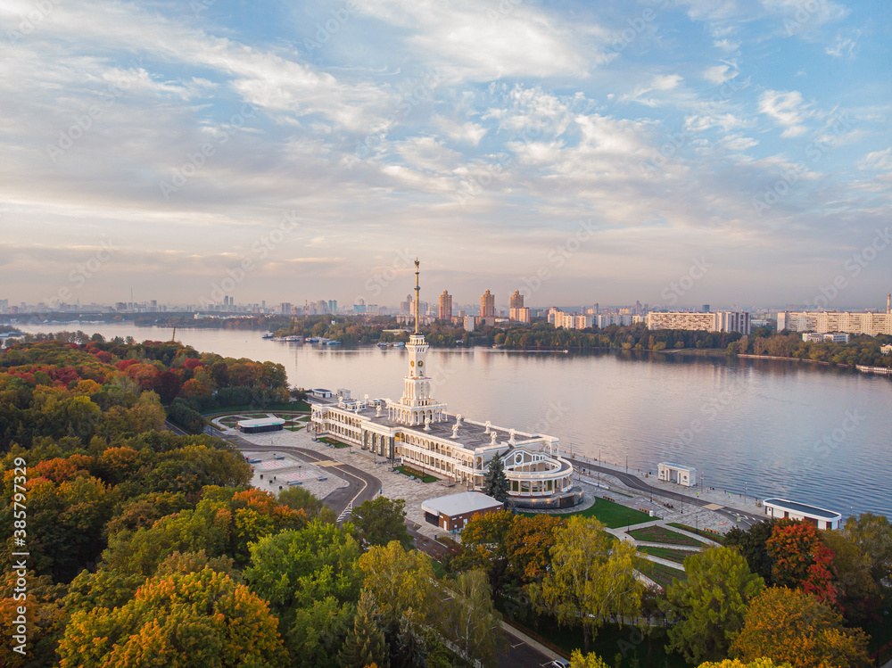 The North River Terminal in Moscow. City park. View of the autumn Park from a height
