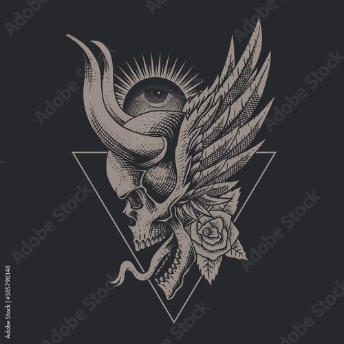 Skull horned vintage vector illustration