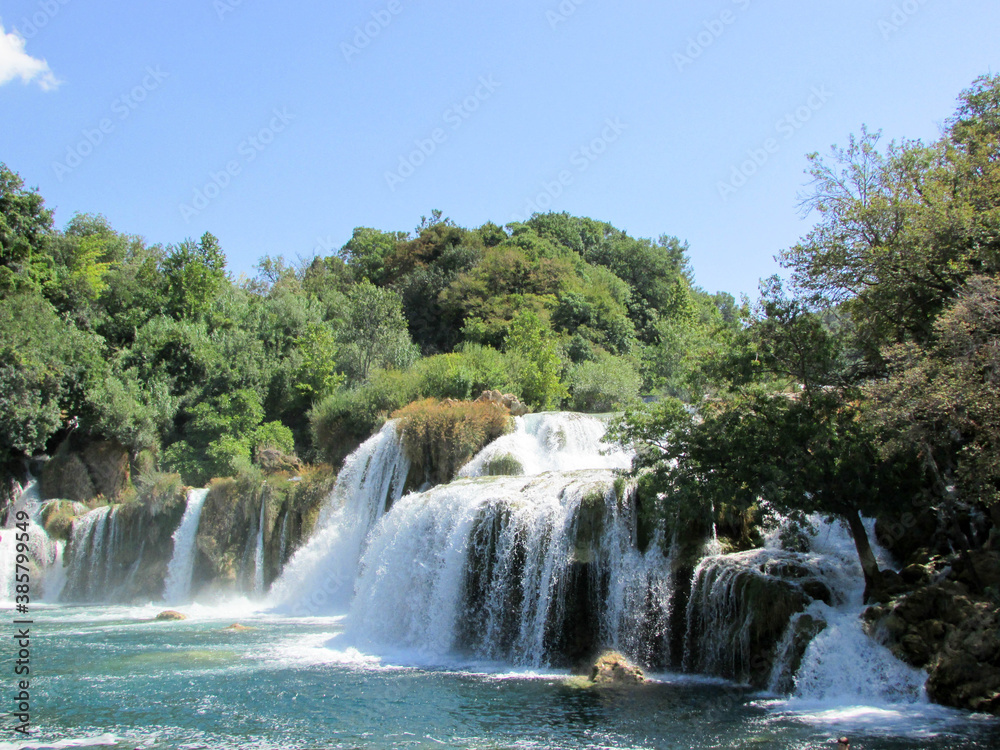 Summer view of beautiful waterfall in krka national park in Croatia