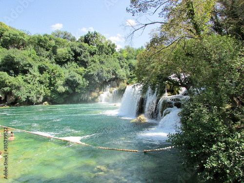 Summer view of beautiful waterfall in krka national park in Croatia