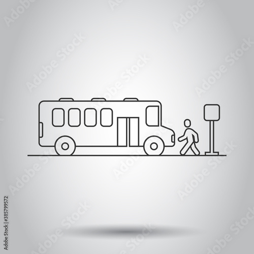 Bus station icon in flat style. Auto stop vector illustration on white isolated background. Autobus vehicle business concept.