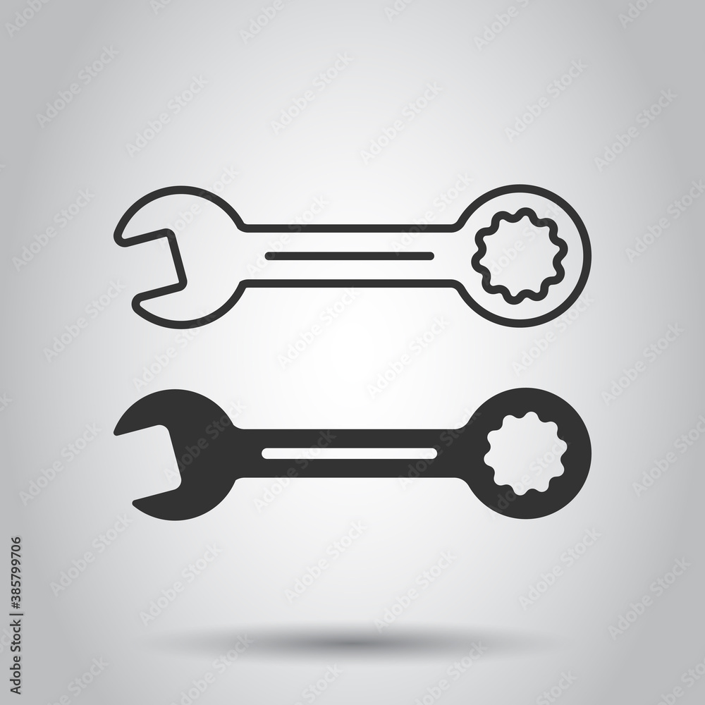 Wrench icon in flat style. Spanner key vector illustration on white isolated background. Repair equipment business concept. Wrench icon in flat style. Spanner key vector illustration on white isolated background. Repair equipment business concept.