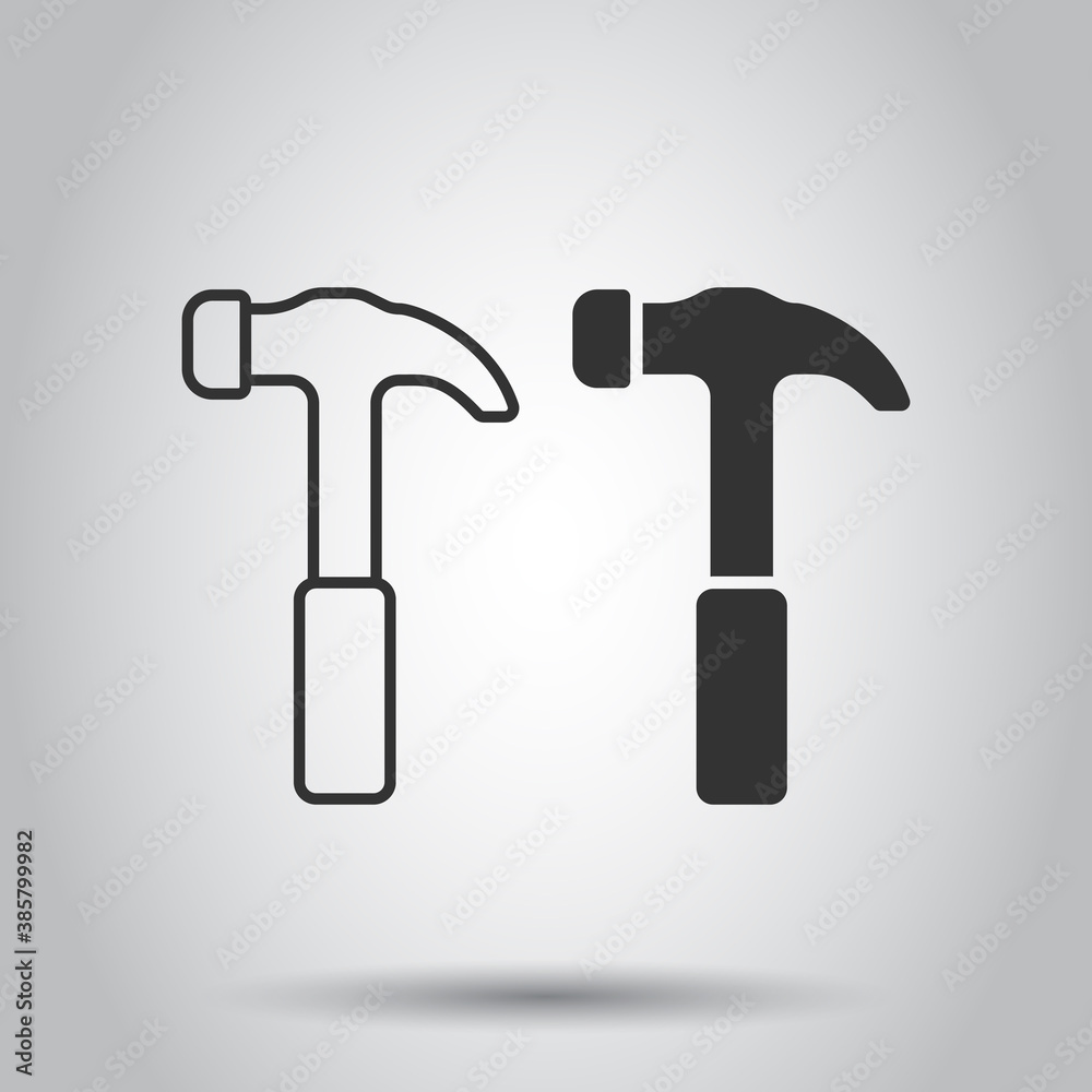 Hammer icon in flat style. Work instrument vector illustration on white isolated background. Repair equipment business concept. Hammer icon in flat style. Work instrument vector illustration on white isolated background. Repair equipment business concept.