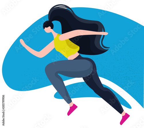 Fast running concept. Running woman, sportswoman logo side view. vector trend illustration in flat style