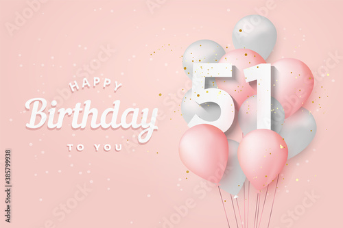 Canvas Print Happy 51th birthday balloons greeting card background