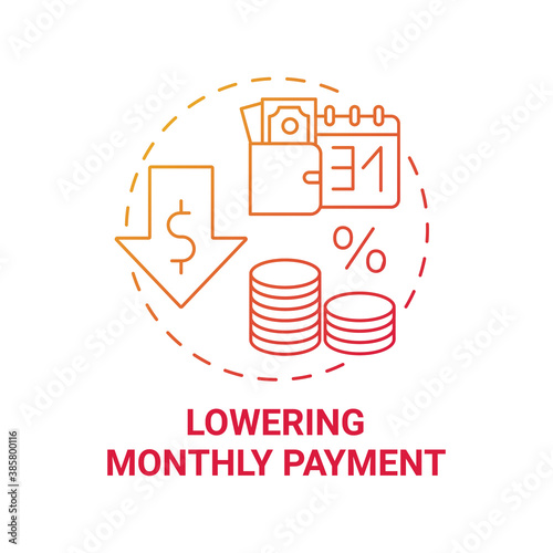 Lowering monthly payment concept icon. Mortgage refinance benefit idea thin line illustration. Avoiding late fees. Rate reduction. Lower rate. Vector isolated outline RGB color drawing