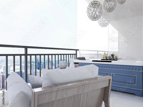 Принти на полотні The bright and clean bathroom has bathtub and washstand