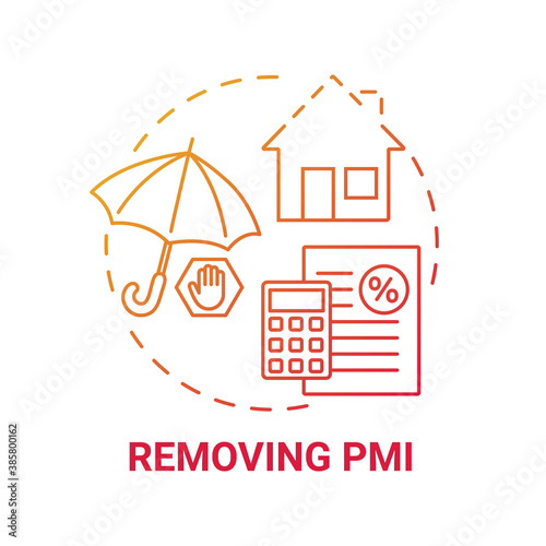 Removing PMI concept icon. Mortgage refinance benefit idea thin line illustration. Original appraised value. Property value increasing. Mortgage insurance. Vector isolated outline RGB color drawing
