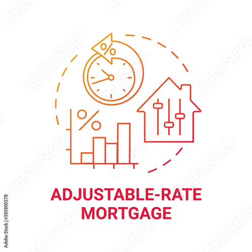 Adjustable-rate mortgage concept icon. Primary loan type idea thin line illustration. Variable rate mortgage. Low interest rates period. Shorter-term fix. Vector isolated outline RGB color drawing
