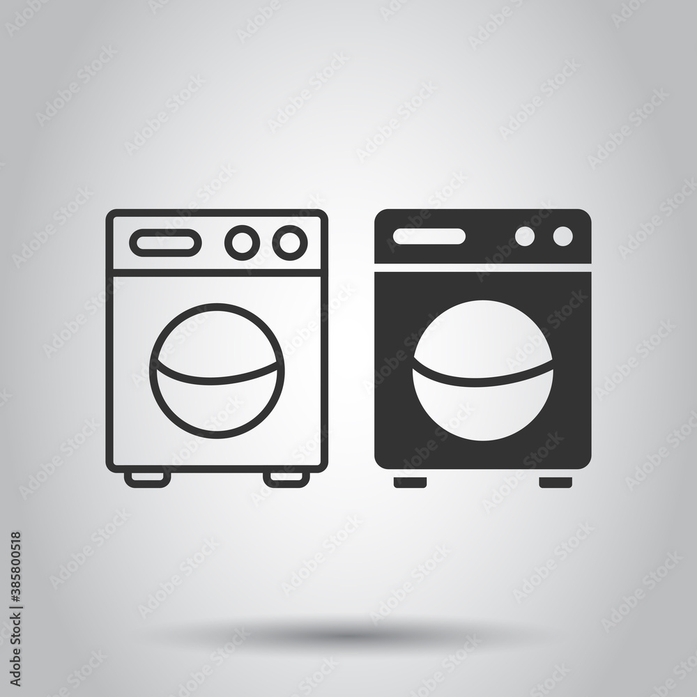 Washing machine icon in flat style. Washer vector illustration on white isolated background. Laundry business concept.
