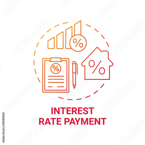 Interest rate payment concept icon. Mortgage payment element idea thin line illustration. Loan paid percentage. Calculating interest on mortgage. Vector isolated outline RGB color drawing