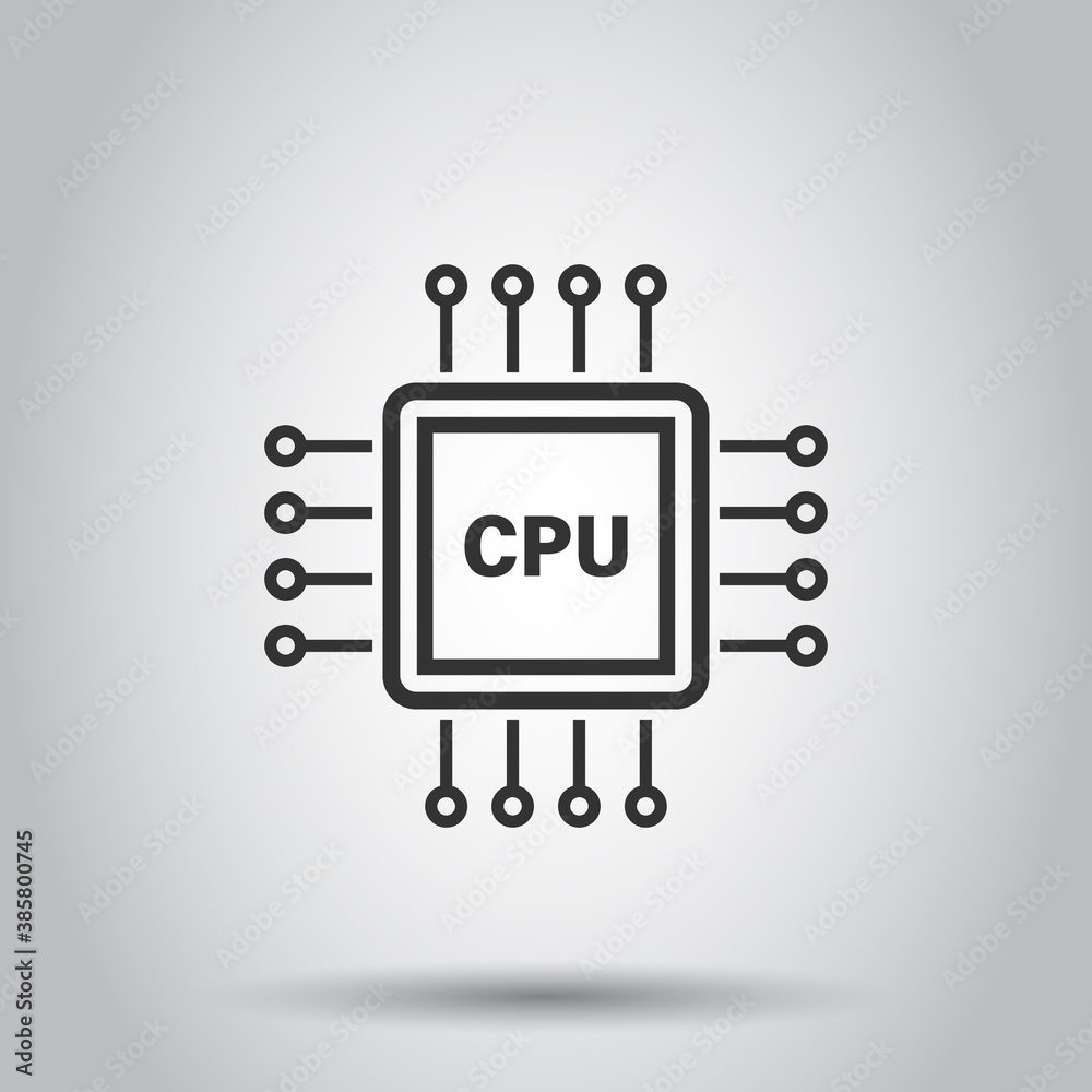 Computer cpu icon in flat style. Circuit board vector illustration on white isolated background. Motherboard chip business concept. Computer cpu icon in flat style. Circuit board vector illustration on white isolated background. Motherboard chip business concept.