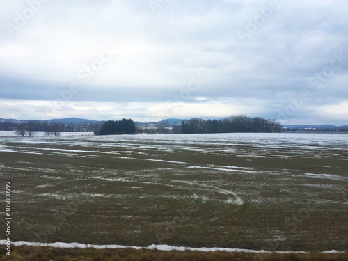 Snow covered field, Winter landscape in Czech republic