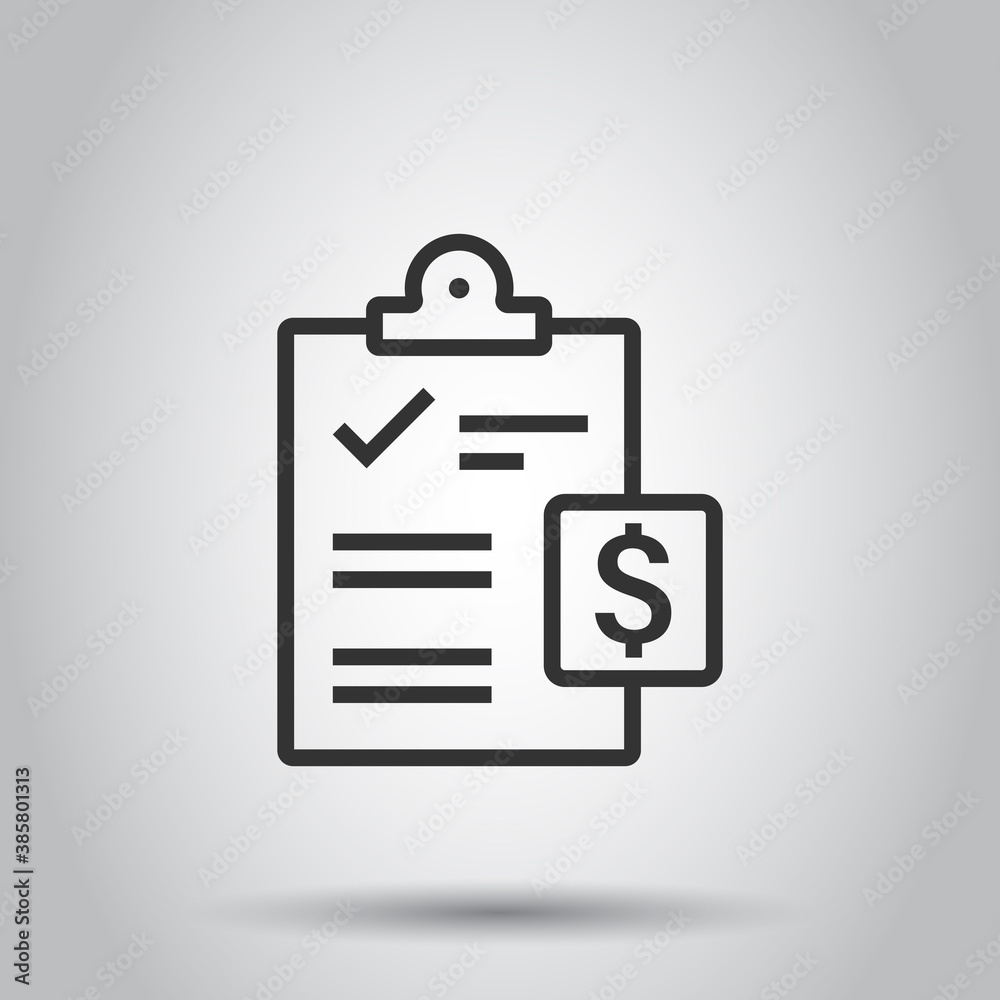Document checklist icon in flat style. Report vector illustration on white isolated background. Paper sheet business concept. Document checklist icon in flat style. Report vector illustration on white isolated background. Paper sheet business concept.
