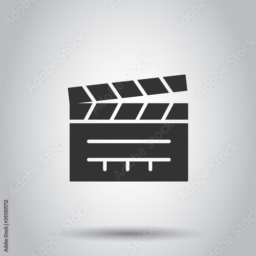 Film icon in flat style. Movie vector illustration on white isolated background. Clapper video business concept.