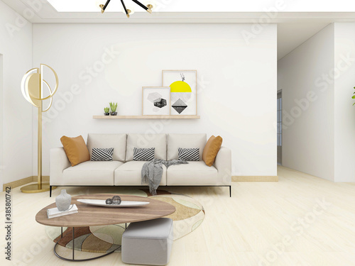 Nordic style fresh living room  there are sofa  TV  table and so on