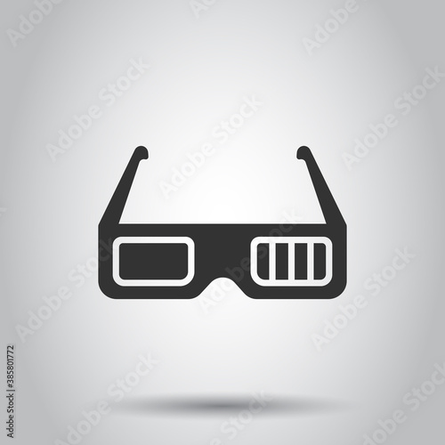 Film icon in flat style. Movie vector illustration on white isolated background. 3d glasses business concept.