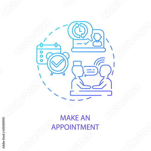Make an appointment concept icon. Telemedical consultation steps. Planning doctor seeing. Health care system innovations idea thin line illustration. Vector isolated outline RGB color drawing