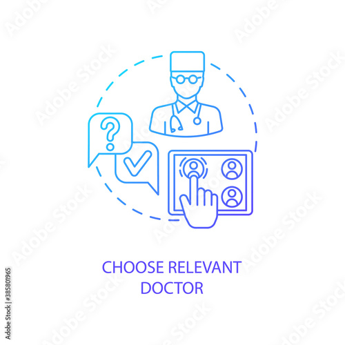 Choose relevant doctor concept icon. Telemedical consultation steps. Inovational medical treatment methods. Health improvement idea thin line illustration. Vector isolated outline RGB color drawing