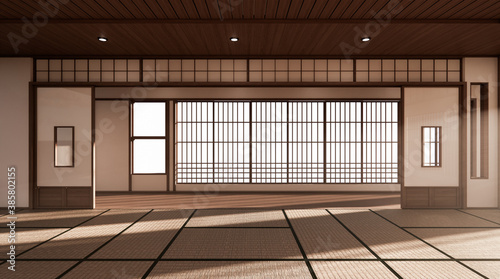 The room is spacious design of the Japanese style  And light in natural tones. 3D rendering