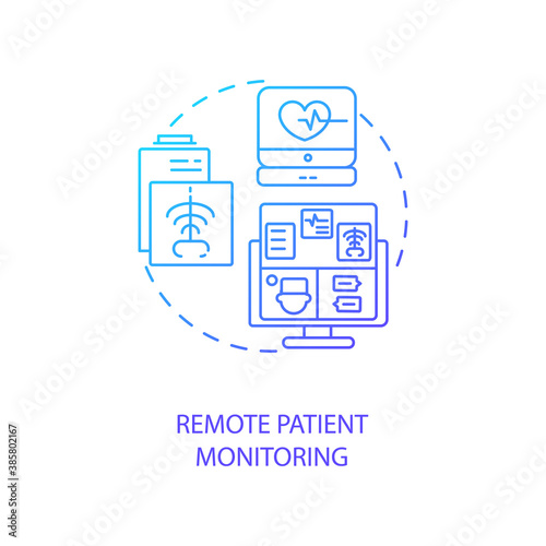 Remote patient monitoring concept icon. Telemedicine service types. Patient online monitoring technologies. Healthcare idea thin line illustration. Vector isolated outline RGB color drawing