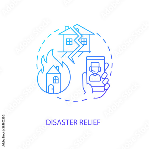 Disaster relief concept icon. Telemedicine pros. Helping other medicine clinic staff. Advantages of online medical idea thin line illustration. Vector isolated outline RGB color drawing