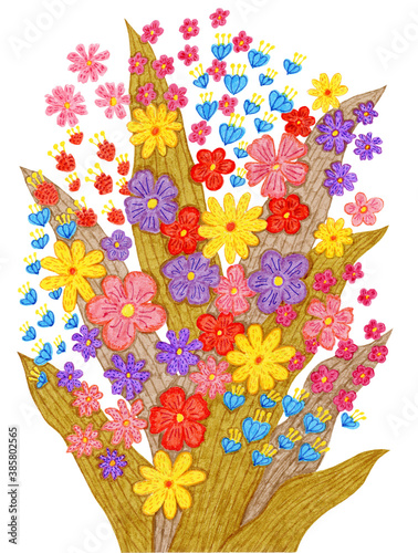 Hand drawn flowers bouquet, retro, vintage style, greeting card, botanical wall poster 