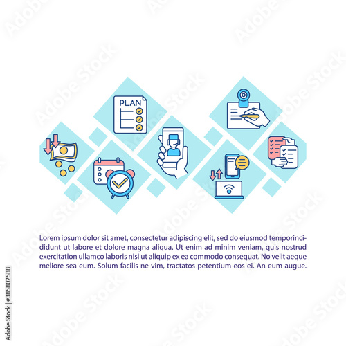 Telehealth concept icon with text. Health-related services. Telecommunication technologies. PPT page vector template. Brochure, magazine, booklet design element with linear illustrations