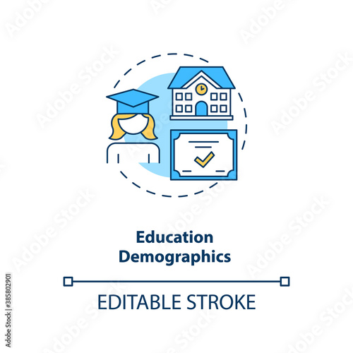 Education demographics concept icon. Educational attainment idea thin line illustration. Social media demographics. Degrees and diplomas. Vector isolated outline RGB color drawing. Editable stroke