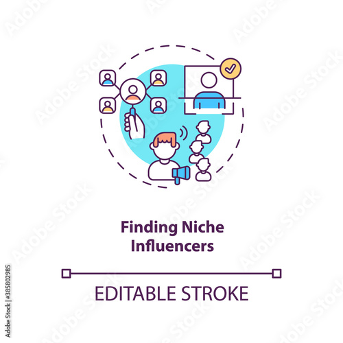 Finding niche influencers concept icon. Influencer marketing agency service idea thin line illustration. Marketing tools. Vector isolated outline RGB color drawing. Editable stroke