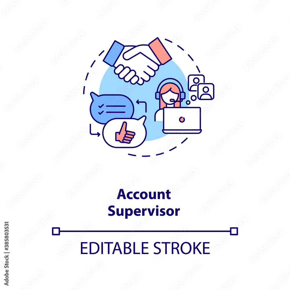 Account supervisor concept icon. Account management idea thin line illustration. Planning. Maintaining relationships with influencers. Vector isolated outline RGB color drawing. Editable stroke