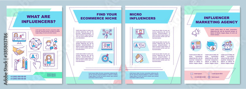 What are influencers brochure template. Find your ecommerce niche. Flyer, booklet, leaflet print, cover design with linear icons. Vector layouts for magazines, annual reports, advertising posters