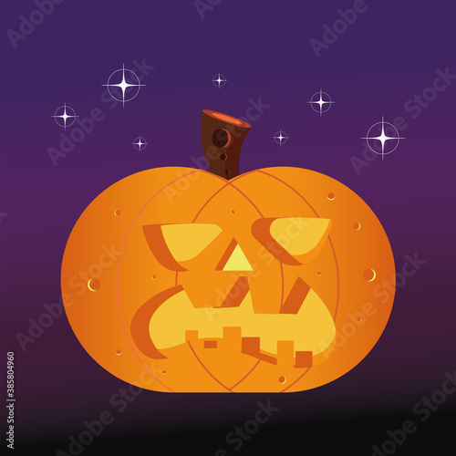 Scary halloween pumpkins over a night with stars - Vector