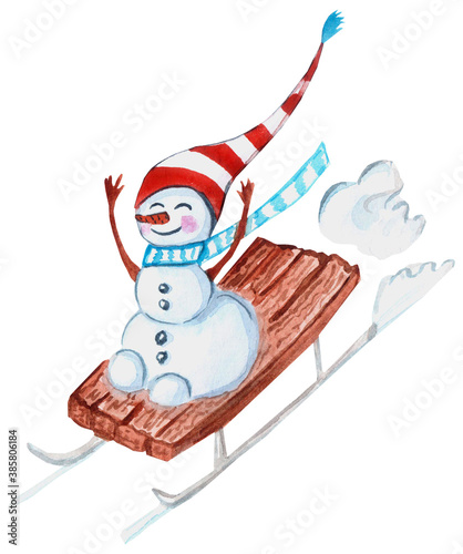 snowman sledding cold winter funny art