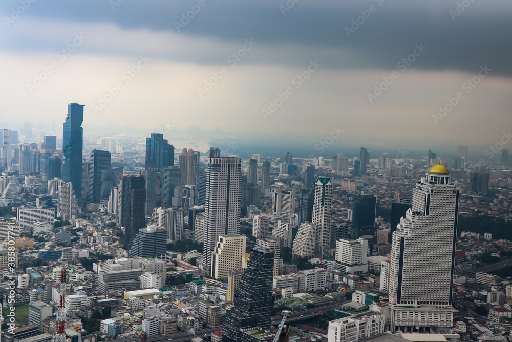 The storm entered Bangkok with the Chao Phraya River and the city was covered with clouds.