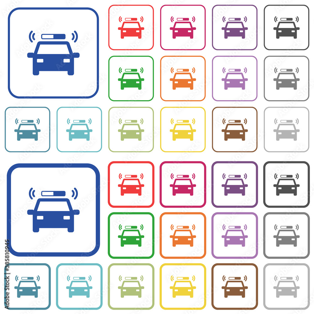 Flashing police car outlined flat color icons Flashing police car outlined flat color icons