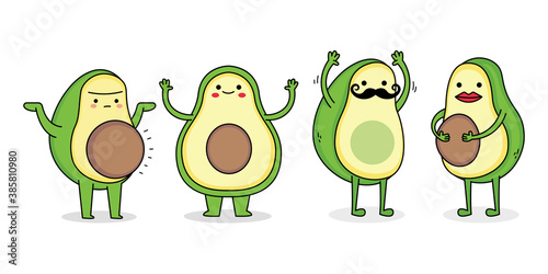Cute avocado cartoon set