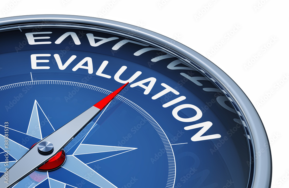 3D rendering of an compass with the word evaluation 3D rendering of an compass with the word evaluation