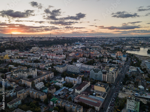 Fototapeta Naklejka Na Ścianę i Meble -  Aerial view of the big city at sunset