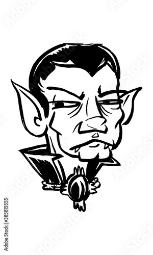 Hand-drawn picture of a displeased vampire, with fangs showing, glaring to the side.