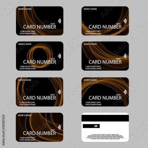Wallpaper Mural Set of bonus cards with golden waves. Design for Bank cards. Certificates. eps 10 Torontodigital.ca